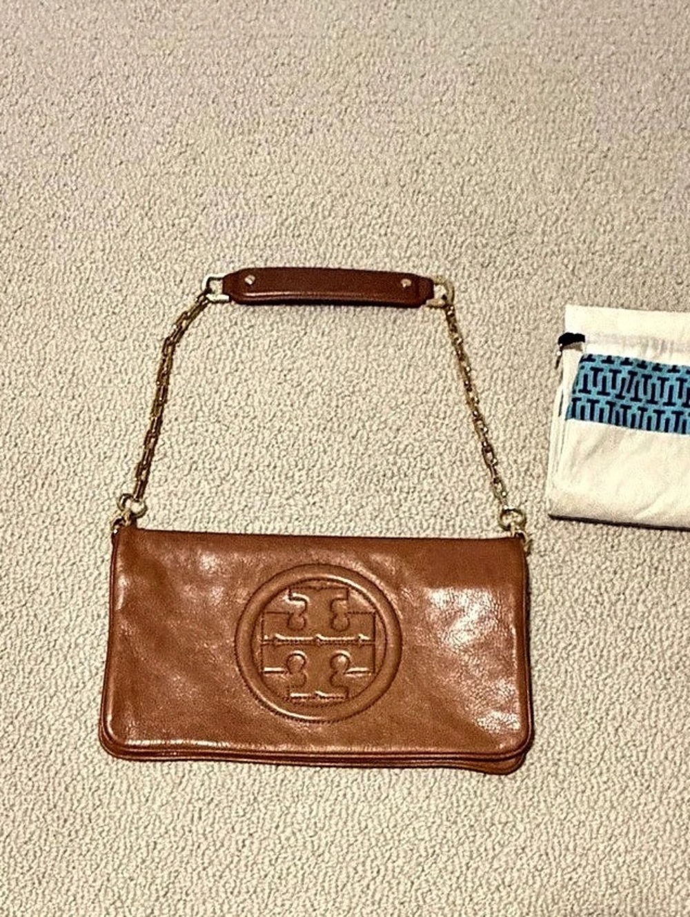 Tory Burch Robinson Convertible Chain Strap Shoulder Bag / Clutch Brown